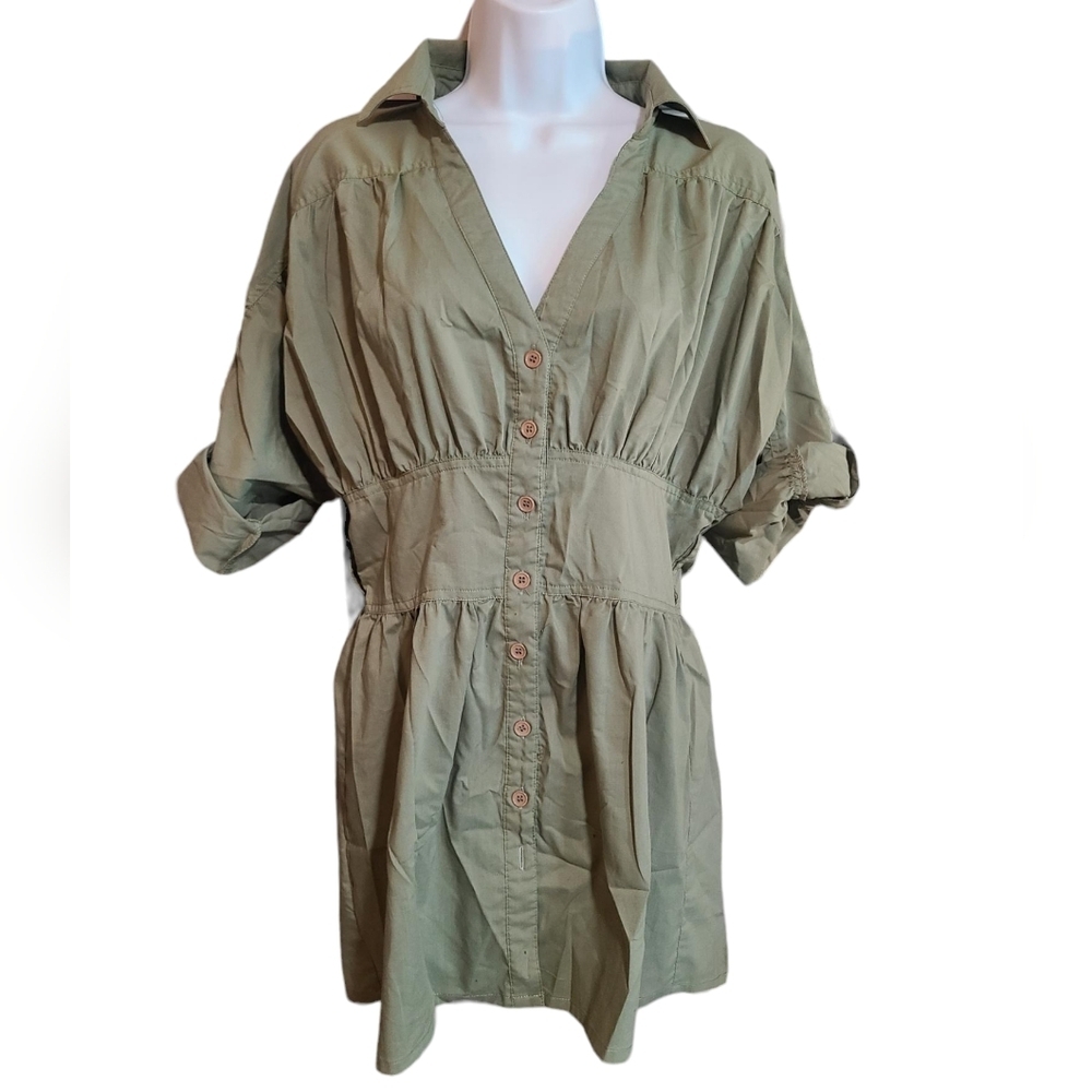 GOLD DRAMA fatigue green mini dress L